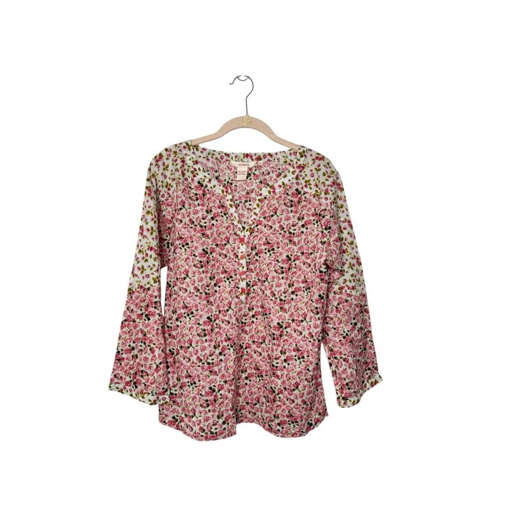 Sundance Pink Floral 100% Cotton V-Neck  Shirt M